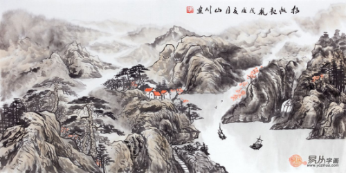 气壮山河画家山川手绘国画作品《东方日出》来源:易从网