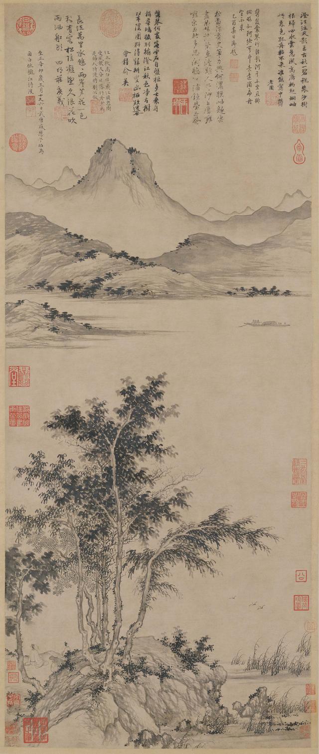 元盛懋秋江待渡图