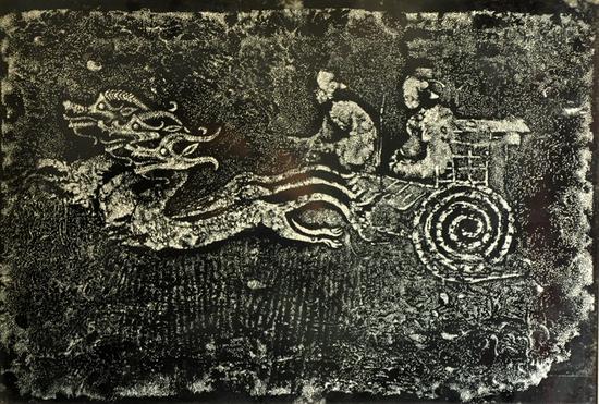 《汉魂》李大树，1986年，铝板漆画、大漆，45.5×31.5cm