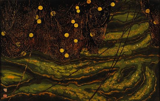 《无尽》杨富明，1986年，木板漆画、大漆，95X60cm