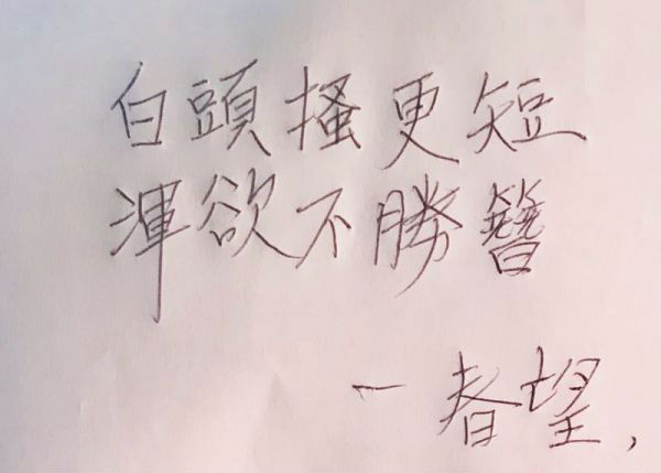 图3、卢英敏用汉字写下《春望》的两句诗句