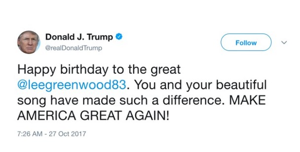略尴尬！特朗普发推送生日祝福 结果艾特错人了……