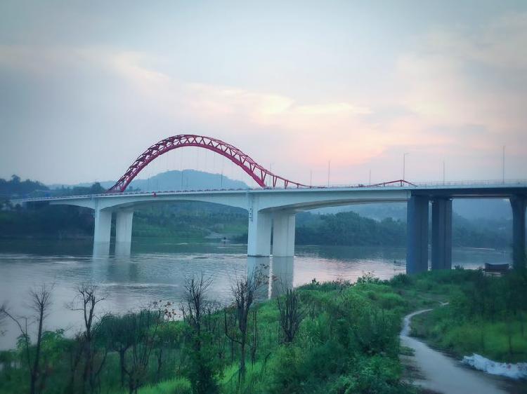 远眺涪江四桥，像巨型恐龙横跨在江面。（合川区建委供图）.JPG