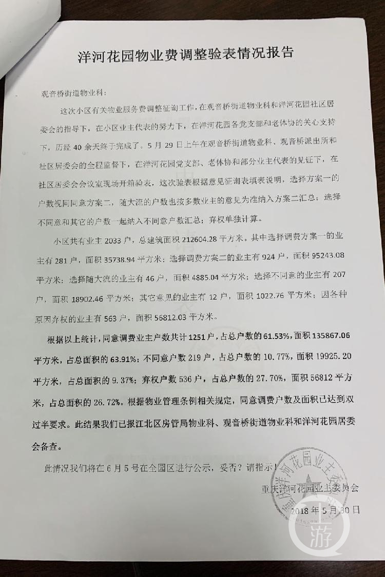 同年7月16日,將帶有洋河花園社區居委會蓋章的情況說明備案至街道物管