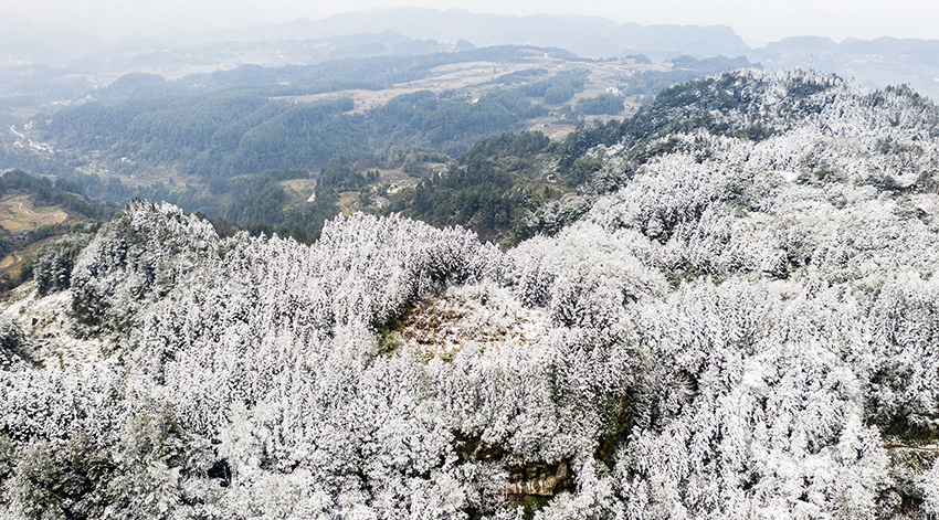 12月26日,巴南区石滩镇双寨山,方斗山普降瑞雪,山间银装素裹,分外妖娆